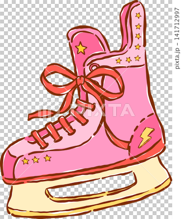 Pink Girly Hockey Ice Skate Shoe Hand Drawn Whimsical Illustration Pink Girly Hockey Ice Skate Shoe Hand Drawn Whimsical Illustration 141712997