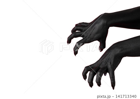 Hands painted in black with sharp nails stretch toward the viewer, PNG 141713340