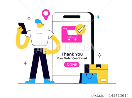 Order Successful Vector Illustration Featuring Online Shopping Confirmation, Secure Digital Payment, Customer Satisfaction, and Retail Delivery 141713614