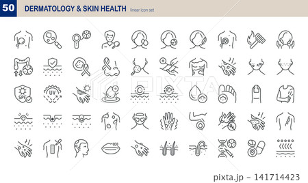 Simple Set of Dermatology and Skin Health Related Vector Line Icons. Contains such Icons as Skin Examination, Dermoscopy, Sun Protection, Allergy, Infection and more. Editable Stroke. Pixel Perfect Ve Simple Set of Dermatology and Skin Health Related Vector Line Icons. Contains such Icons as Skin Examination, Dermoscopy, Sun Protection, Allergy, Infection and more. Editable Stroke. Pixel Perfect Ve 141714423