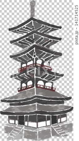 手繪風格的法隆寺五重塔插圖,法隆寺是世界遺產(奈良,斑鳩,彩色,向量,白色背景)。 手繪風格的法隆寺五重塔插圖,法隆寺是世界遺產(奈良,斑鳩,彩色,向量,白色背景)。 141714525