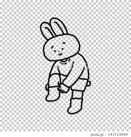 靴下を履くウサギ 線画 靴下を履くウサギ 線画 141714994