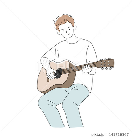 ギターを楽しむ男性 シンプル線画イラスト ギターを楽しむ男性 シンプル線画イラスト 141716567