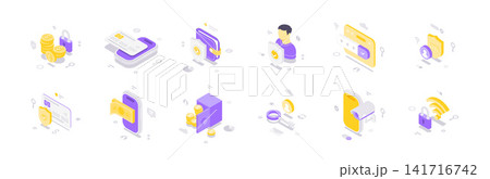 Secure Online Payments And Financial Data Protection Isometric Vector Illustration Icons 141716742