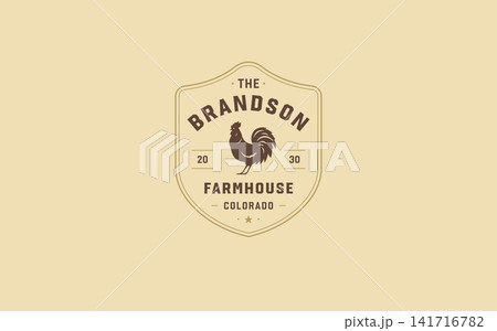 Vintage Rooster Shield Emblem Farmhouse Vector Logo Template For Organic Poultry Egg Farm Vintage Rooster Shield Emblem Farmhouse Vector Logo Template For Organic Poultry Egg Farm 141716782