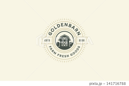 Vintage Golden Barn Farm Fresh Goods Vector Logo Template For Organic Agriculture Brand Vintage Golden Barn Farm Fresh Goods Vector Logo Template For Organic Agriculture Brand 141716788