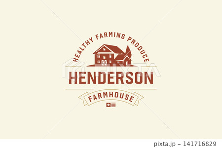 Vintage Farmhouse Barn Badge Vector Logo Template For Organic Agriculture Produce Ranch Vintage Farmhouse Barn Badge Vector Logo Template For Organic Agriculture Produce Ranch 141716829