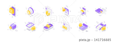 Online Shopping And E-commerce Payment Isometric Vector Illustration Icon Set Online Shopping And E-commerce Payment Isometric Vector Illustration Icon Set 141716885
