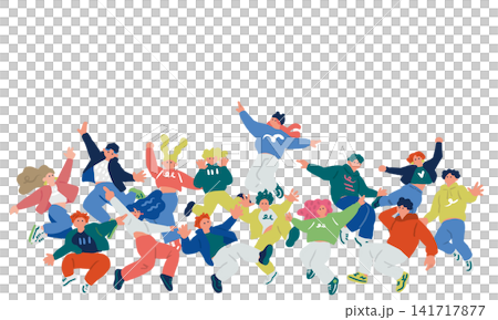 手繪插圖,描繪了人們跳躍和跳舞的場景。 手繪插圖,描繪了人們跳躍和跳舞的場景。 141717877