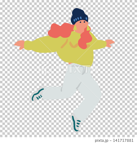 ジャンプやダンスポーズをする女性の手描きイラスト ジャンプやダンスポーズをする女性の手描きイラスト 141717881