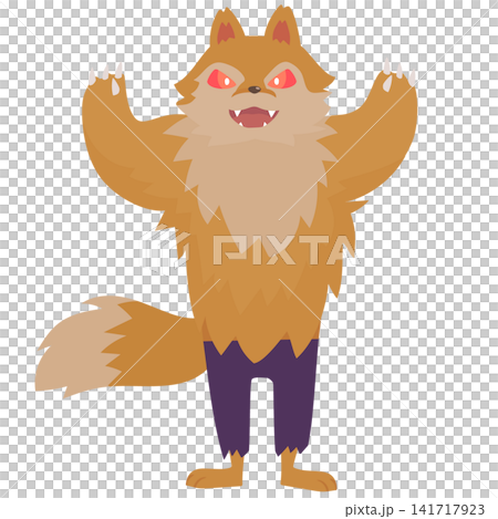 Illustration of a werewolf with both hands raised Illustration of a werewolf with both hands raised 141717923