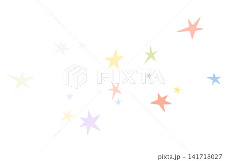 Pastel stars scatter in colorful minimal pattern with pink blue yellow purple and green colors on white background 141718027