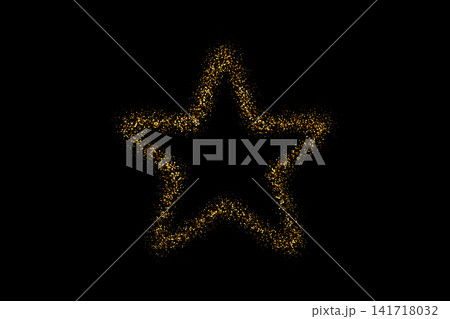 Golden glitter particles form sparkling star outline shape with dots on black background 141718032