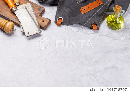 Meat cooking utensils on marble table 141718797