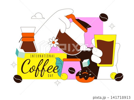 International Coffee Day Vector Illustration Featuring Fresh Brew, Espresso, Cappuccino, Takeaway Cup, Roasted Beans, and Cozy Coffee Culture International Coffee Day Vector Illustration Featuring Fresh Brew, Espresso, Cappuccino, Takeaway Cup, Roasted Beans, and Cozy Coffee Culture 141718913