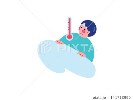 風邪の熱で寝込む男性のイラスト 風邪の熱で寝込む男性のイラスト 141718999