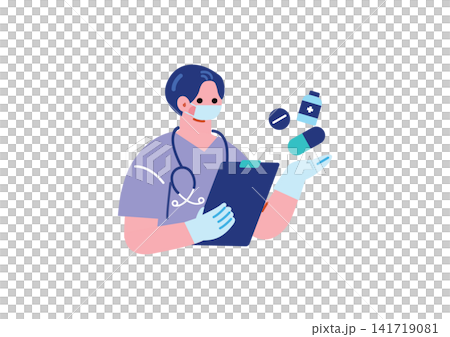 Illustration of a male doctor explaining medication. Illustration of a male doctor explaining medication. 141719081