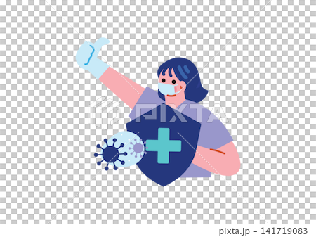 ウイルス感染を防ぐ看護師のイラスト ウイルス感染を防ぐ看護師のイラスト 141719083