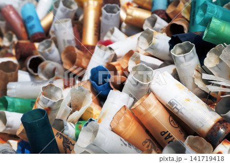 Pile of used paper tubes in a recycling center, close up Pile of used paper tubes in a recycling center, close up 141719418