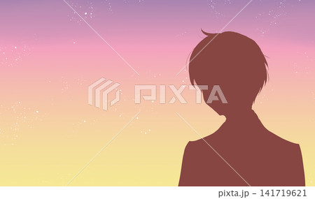 男子学生 ブレザー 風 夕暮れ シルエット 男子学生 ブレザー 風 夕暮れ シルエット 141719621