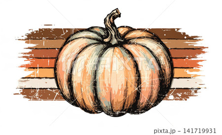 Vintage Rustic Pumpkin Hand Drawn Crayon Chalk Texture 141719931