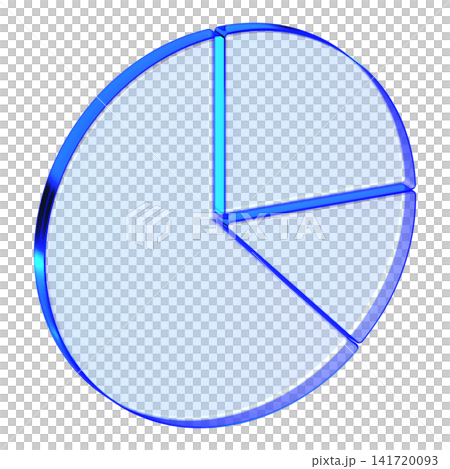 Blue glass pie chart icon in glassmorphism style for financial reports, sleek graph symbol designed for data segment, market share, and business metrics 141720093