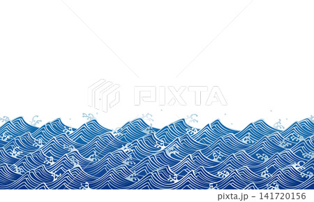 日本風の青い荒波の背景ベクターイラスト紋様。 日本風の青い荒波の背景ベクターイラスト紋様。 141720156