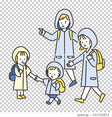 一家人穿著雨衣撤離的插圖 141720852
