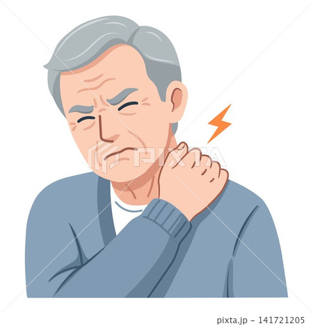 Senior man suffering from severe neck pain holding shoulder for healthcare medical 141721205
