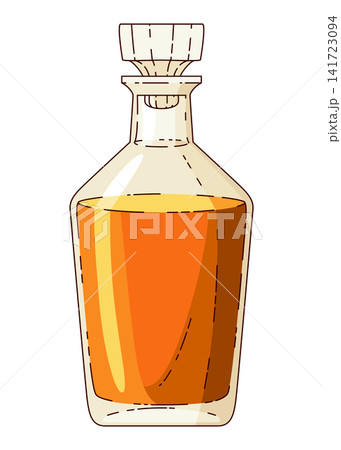 Whiskey bottle. Product packaging brand design. Mock up bottle of bourbon whiskey alcohol drink. Advertising banner vector colored illustration Whiskey bottle. Product packaging brand design. Mock up bottle of bourbon whiskey alcohol drink. Advertising banner vector colored illustration 141723094