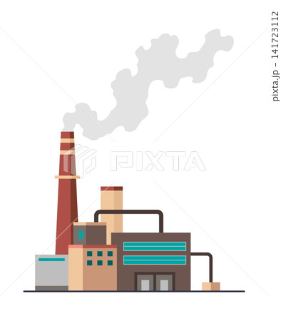 Factory industrial. Manufactory industrial building refinery factory or nuclear power station. Complex of chemical plant buildings isolated on white background 141723112