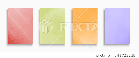 Collection of delicate pastel abstract covers with geometric hexagon mosaic patterns. Minimalistic vector presentation templates and corporate brochure designs set for modern business catalog Collection of delicate pastel abstract covers with geometric hexagon mosaic patterns. Minimalistic vector presentation templates and corporate brochure designs set for modern business catalog 141723219