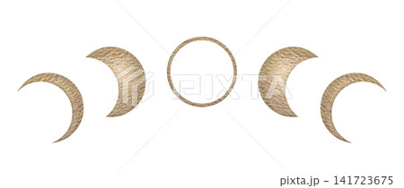 Moon phases with solar eclipse golden set. Hand drawn watercolor lunar cycle with crescent and full in vintage style. Astronomy design for cosmos calendar. Space graphic element for astrology art. Moon phases with solar eclipse golden set. Hand drawn watercolor lunar cycle with crescent and full in vintage style. Astronomy design for cosmos calendar. Space graphic element for astrology art. 141723675