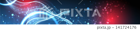 Abstract futuristic technology background with glowing light waves and network lines 141724176
