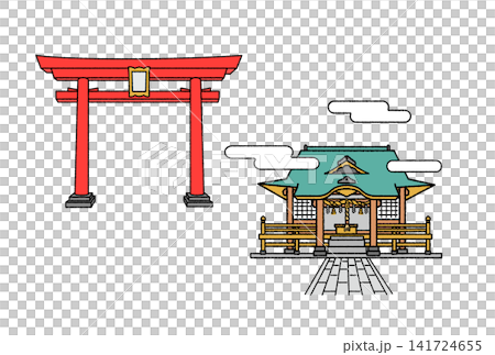 Vector illustration of a torii gate and shrine 141724655