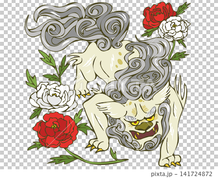 牡丹と唐獅子 カラー 牡丹と唐獅子 カラー 141724872