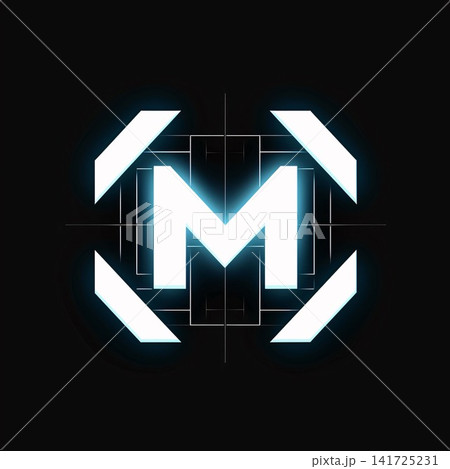 Creative abstract letter M in blue neon style on black background. Creative abstract letter M in blue neon style on black background. 141725231