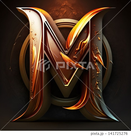 Metal letter M uppercase. 3D render on dark background. Metal letter M uppercase. 3D render on dark background. 141725276