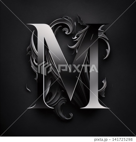 Silver letter M on a black background. 3d illustration. Vintage style. Silver letter M on a black background. 3d illustration. Vintage style. 141725298