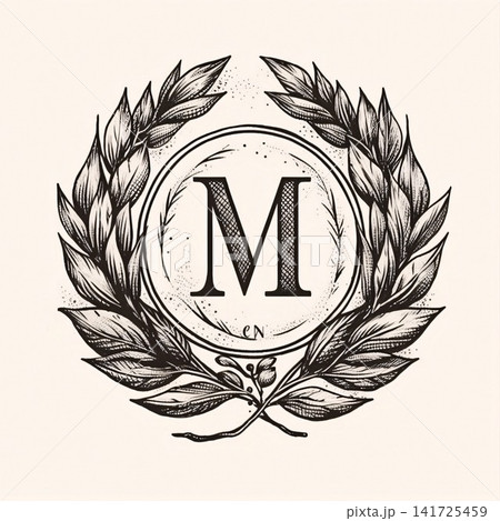 Vintage monogram letter M with laurel wreath. Vector illustration. Vintage monogram letter M with laurel wreath. Vector illustration. 141725459