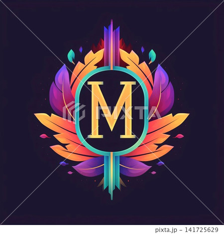 M letter logo with colorful feathers. Luxury letter M logo design. M letter logo with colorful feathers. Luxury letter M logo design. 141725629