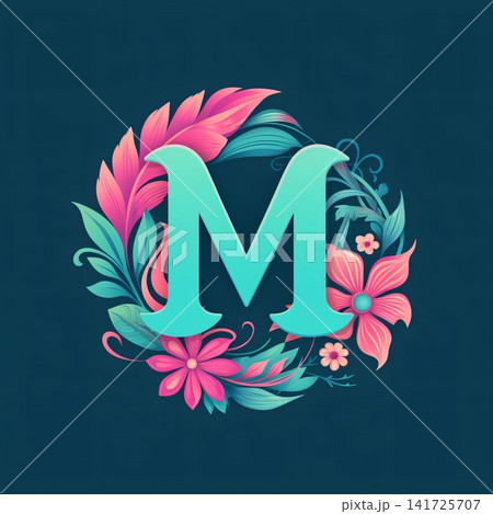 Beautiful letter M with floral decoration. Vector illustration for your design. Beautiful letter M with floral decoration. Vector illustration for your design. 141725707