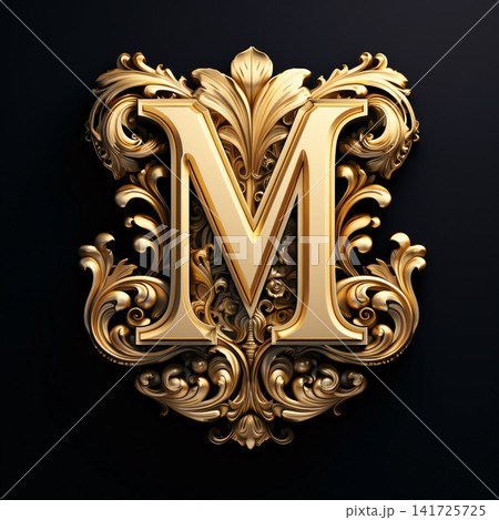 Luxury golden letter M in vintage style. 3D rendering Luxury golden letter M in vintage style. 3D rendering 141725725