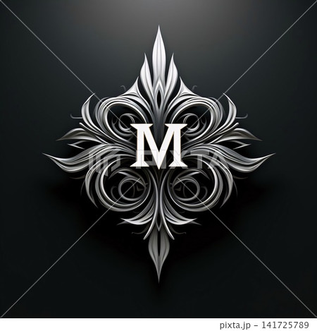 Luxury silver letter M on a black background. 3d rendering 141725789