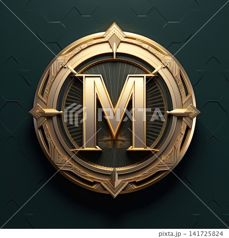 Luxury golden letter M on dark background. 3d rendering Luxury golden letter M on dark background. 3d rendering 141725824