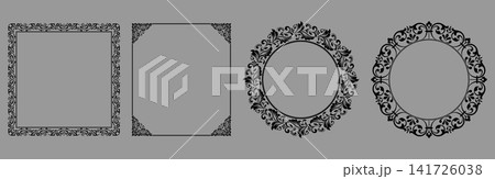 Set of decorative frames Elegant vector element for design in Eastern style, place for text. Floral black and gray frames. Lace illustration for invitations and greeting cards 141726038