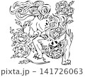 牡丹と唐獅子 モノクロ線画 141726063