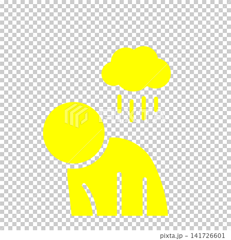 A pictogram (yellow) of a person who has lost their energy due to stress or mental distress. 141726601