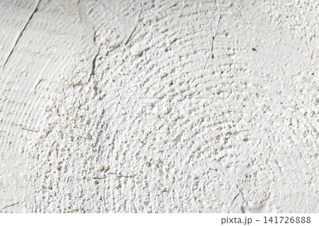 Close-up of a white plaster wall showing rough painted log texture 141726888