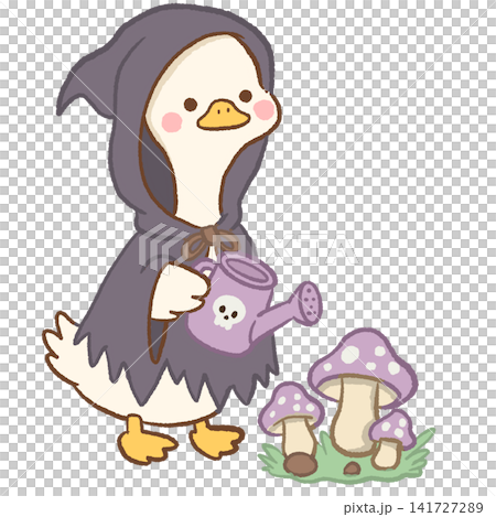 Cute Kawaii Chibi Goose Wearing a Hooded Cloak Watering Purple Mushrooms with a Skull Watering Can Halloween Cottagecore Clipart Illustration Cute Kawaii Chibi Goose Wearing a Hooded Cloak Watering Purple Mushrooms with a Skull Watering Can Halloween Cottagecore Clipart Illustration 141727289